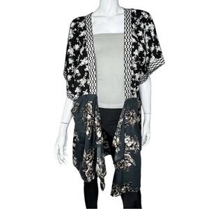 Steve Madden In Full Bloom Black and Cream Floral Kimono Wrap